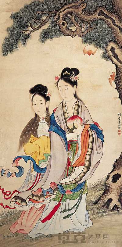 朱瑞凝 麻姑献寿图 立轴 166×82cm